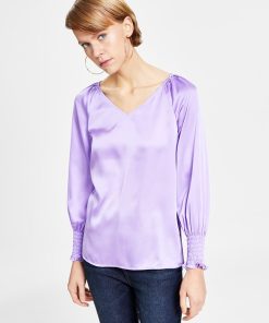 Bar III Women's Long-Sleeve V-Neck Blouse, Created For Macy's