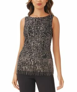 Adrianna Papell Women's Beaded Sleeveless Boat-Neck Top