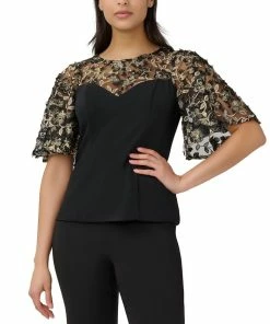 Adrianna Papell Embroidered Illusion Top