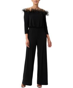 Adrianna Papell Women's Feather-Trim Wide-Leg Jumpsuit