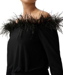 Adrianna Papell Women's Feather-Trim Wide-Leg Jumpsuit 2 Adrianna Papell Women's Feather-Trim Wide-Leg Jumpsuit -CeCe cloth-shop 23034309 fpx