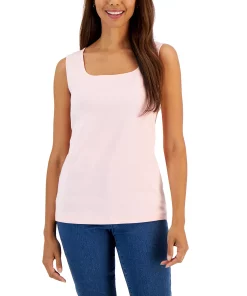 Karen Scott Quare-Neck Cotton Tank Top, Created For Macy's -CeCe cloth-shop 23034879 fpx