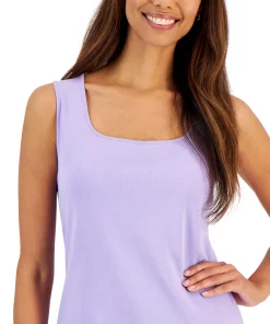 Karen Scott Quare-Neck Cotton Tank Top, Created For Macy's -CeCe cloth-shop 23034892 fpx