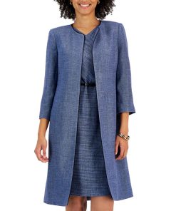 Kasper Women's Collarless 3/4-Sleeve Tweed Topper Jacket