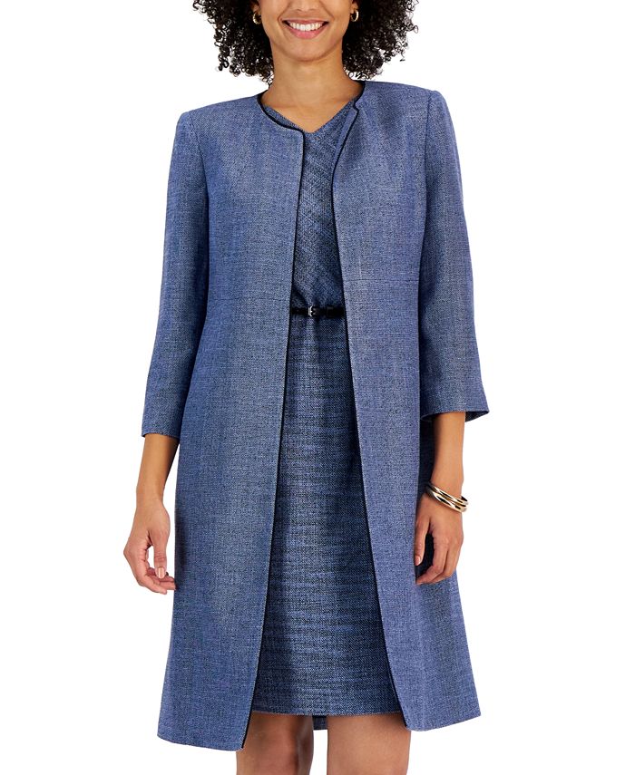 Women's Collarless 3/4-Sleeve Tweed Topper Jacket Kasper Women's Collarless 3/4-Sleeve Tweed Topper Jacket -CeCe cloth-shop