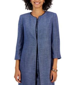 Kasper Women's Collarless 3/4-Sleeve Tweed Topper Jacket 2 Kasper Women's Collarless 3/4-Sleeve Tweed Topper Jacket -CeCe cloth-shop 23035434 fpx