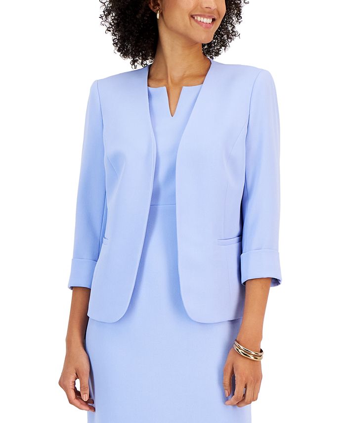 Kasper Women's Stretch Crepe Open-Front Roll-Sleeve Jacket 1 Kasper Women's Stretch Crepe Open-Front Roll-Sleeve Jacket
