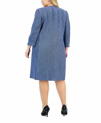 Kasper Plus Size Collarless 3/4-Sleeve Tweed Topper Jacket - Image 2