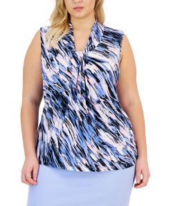 Kasper Plus Size Printed Sleeveless Twisted-Neck Top