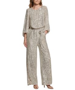 Vince Camuto Women's Jewel-Neck Tie-Waist Sequin Jumpsuit
