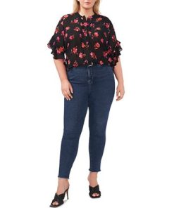Vince Camuto Plus Size Floral Flutter-Sleeve Blouse -CeCe cloth-shop 23073619 fpx