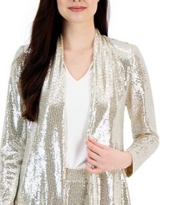 Anne Klein Women's Shawl-Collar Open-Front Sequin Blazer -CeCe cloth-shop 23098611 fpx