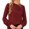 CeCe Women's Solid Long Sleeve Tie-Neck Puff-Sleeve Blouse