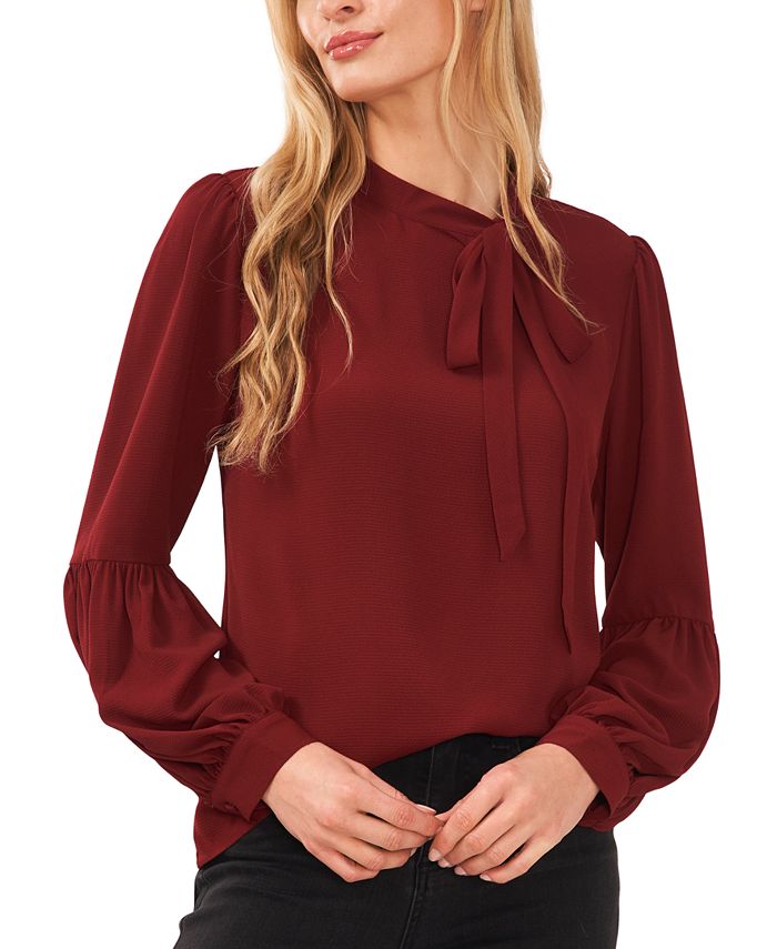 Women's Solid Long Sleeve Tie-Neck Puff-Sleeve Blouse CeCe Women's Solid Long Sleeve Tie-Neck Puff-Sleeve Blouse -CeCe cloth-shop