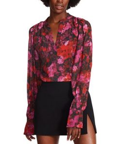 Steve Madden Women's Hudson Chiffon Split-Neck Top 2 Steve Madden Women's Hudson Chiffon Split-Neck Top -CeCe cloth-shop 23101596 fpx