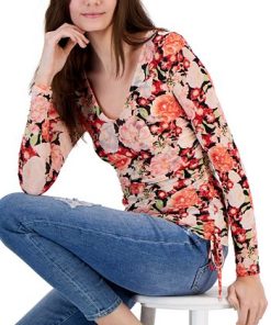 INC International Concepts Women's Printed Mesh Side-Tie Top, Created For Macy's -CeCe cloth-shop 23109988 fpx