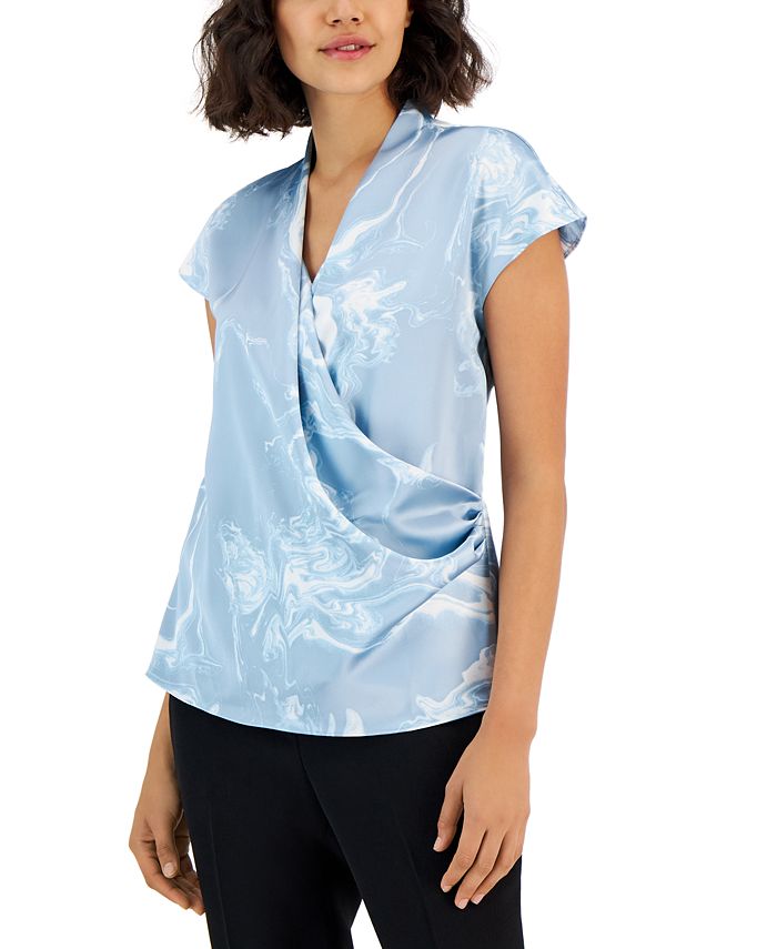 Women's Printed Satin Short-Sleeve Surplice Top, Created For Macy's Alfani Women's Printed Satin Short-Sleeve Surplice Top, Created For Macy's -CeCe cloth-shop