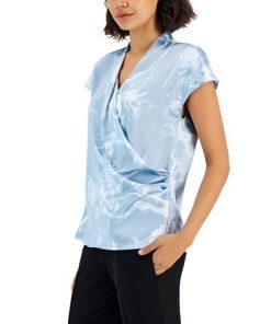 Alfani Women's Printed Satin Short-Sleeve Surplice Top, Created For Macy's 2 Alfani Women's Printed Satin Short-Sleeve Surplice Top, Created For Macy's -CeCe cloth-shop 23111625 fpx