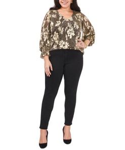 Vince Camuto Plus Size Metallic-Threaded Smocked Top -CeCe cloth-shop 23112425 fpx