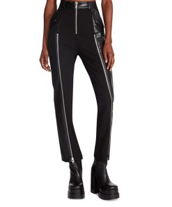 Steve Madden Women's Carson Mixed-Media Zipper-Trim Pants
