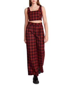 Steve Madden Women's Isabella Plaid Wide-Leg Pants -CeCe cloth-shop 23136874 fpx