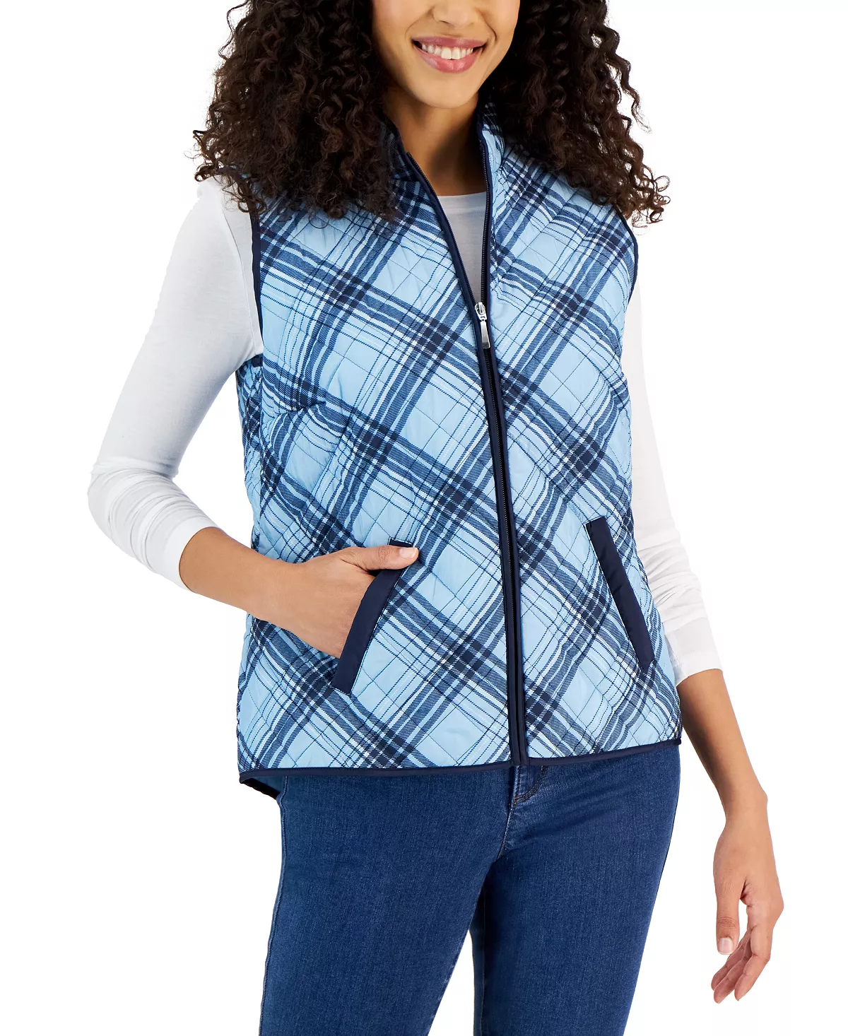 Women's Plaid Sleeveless Puffer Vest, Created For Macy's Karen Scott Women's Plaid Sleeveless Puffer Vest, Created For Macy's -CeCe cloth-shop