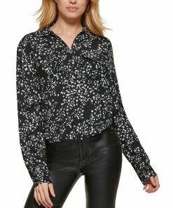 DKNY Jeans Women's Star-Print Button-Front High-Low Top