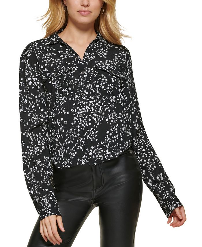 Women's Star-Print Button-Front High-Low Top DKNY Jeans Women's Star-Print Button-Front High-Low Top -CeCe cloth-shop