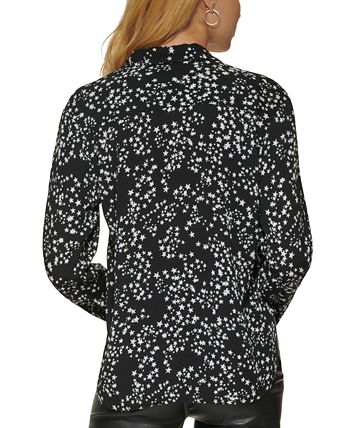 Women's Star-Print Button-Front High-Low Top DKNY Jeans Women's Star-Print Button-Front High-Low Top -CeCe cloth-shop