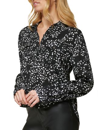 Women's Star-Print Button-Front High-Low Top DKNY Jeans Women's Star-Print Button-Front High-Low Top -CeCe cloth-shop