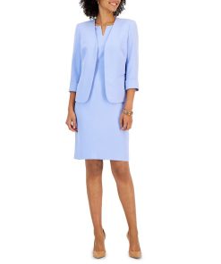 Kasper Women's Stretch Crepe Open-Front Roll-Sleeve Jacket 11 Kasper Women's Stretch Crepe Open-Front Roll-Sleeve Jacket -CeCe cloth-shop 23147100 fpx