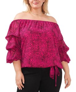 Vince Camuto Plus Size Off-The-Shoulder Bubble-Sleeve Printed Blouse