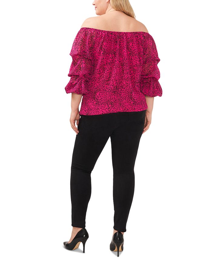 Plus Size Off-The-Shoulder Bubble-Sleeve Printed Blouse Vince Camuto Plus Size Off-The-Shoulder Bubble-Sleeve Printed Blouse -CeCe cloth-shop