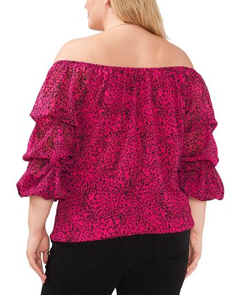 Plus Size Off-The-Shoulder Bubble-Sleeve Printed Blouse Vince Camuto Plus Size Off-The-Shoulder Bubble-Sleeve Printed Blouse -CeCe cloth-shop