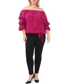 Vince Camuto Plus Size Off-The-Shoulder Bubble-Sleeve Printed Blouse 2 Vince Camuto Plus Size Off-The-Shoulder Bubble-Sleeve Printed Blouse -CeCe cloth-shop 23149446 fpx
