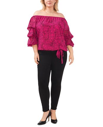 Plus Size Off-The-Shoulder Bubble-Sleeve Printed Blouse Vince Camuto Plus Size Off-The-Shoulder Bubble-Sleeve Printed Blouse -CeCe cloth-shop