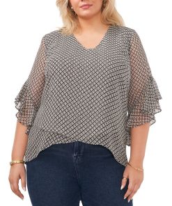 Vince Camuto Plus Size Flutter-Sleeve Crossover Top