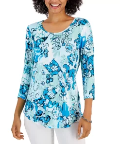 JM Collection Women's Washed Tapestry Floral-Print Top, Created For Macy's -CeCe cloth-shop 23150055 fpx
