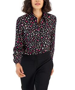 Anne Klein Women's Printed Button-Front Blouse -CeCe cloth-shop 23151340 fpx