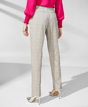 Women's Extended-Tab Straight-Leg Plaid Pants Anne Klein Women's Extended-Tab Straight-Leg Plaid Pants -CeCe cloth-shop