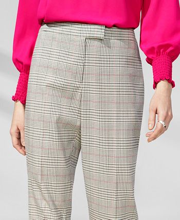 Women's Extended-Tab Straight-Leg Plaid Pants Anne Klein Women's Extended-Tab Straight-Leg Plaid Pants -CeCe cloth-shop