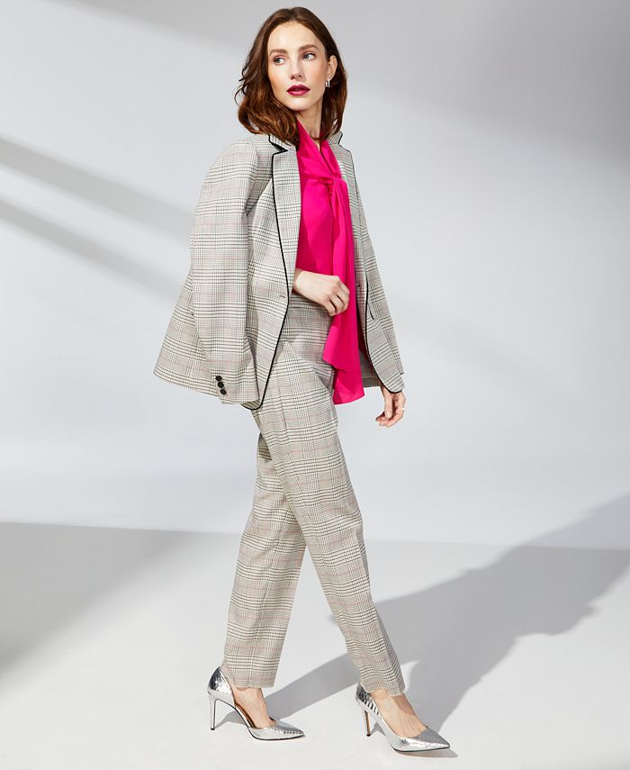 Women's Extended-Tab Straight-Leg Plaid Pants Anne Klein Women's Extended-Tab Straight-Leg Plaid Pants -CeCe cloth-shop