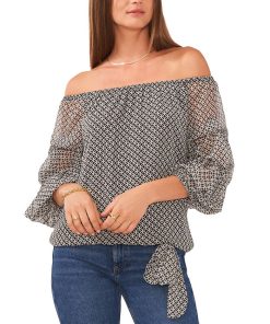 Vince Camuto Women's Printed Off-the-Shoulder Bubble-Sleeve Blouse