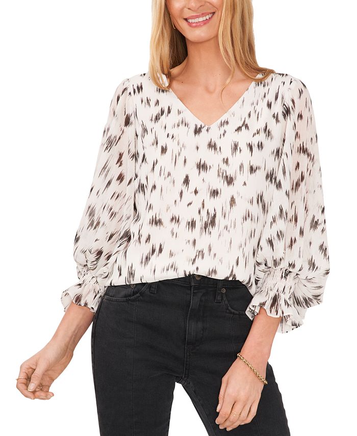Women's Printed Blouson-Sleeve Blouse Vince Camuto Women's Printed Blouson-Sleeve Blouse -CeCe cloth-shop