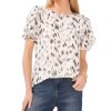 Vince Camuto Women's Printed Crewneck Petal-Sleeve Blouse