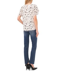 Vince Camuto Women's Printed Crewneck Petal-Sleeve Blouse -CeCe cloth-shop 23186101 fpx