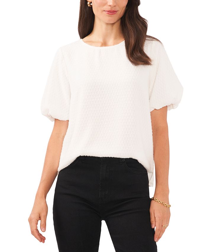 Women's Textured Crewneck Puff-Sleeve Blouse Vince Camuto Women's Textured Crewneck Puff-Sleeve Blouse -CeCe cloth-shop