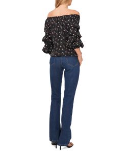 Vince Camuto Women's Printed Off-the-Shoulder Bubble-Sleeve Blouse -CeCe cloth-shop 23186182 fpx
