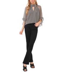 Vince Camuto Women's Printed Mock-Neck Keyhole Fan-Sleeve Blouse -CeCe cloth-shop 23186191 fpx