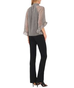 Vince Camuto Women's Printed Mock-Neck Keyhole Fan-Sleeve Blouse -CeCe cloth-shop 23186192 fpx